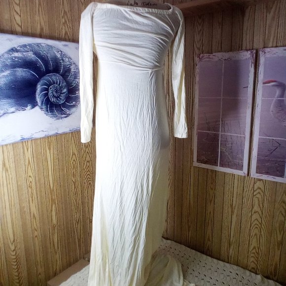 Maternity Elegant Fitted Maternity Gown Long Sleeve Cross-Front V Neck - Picture 4 of 9